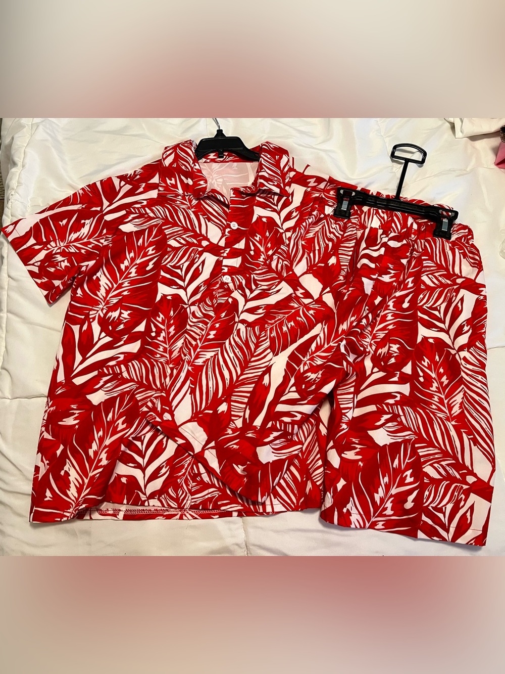 Boys’ Red and White Tropical Leaf Kids Matching Set